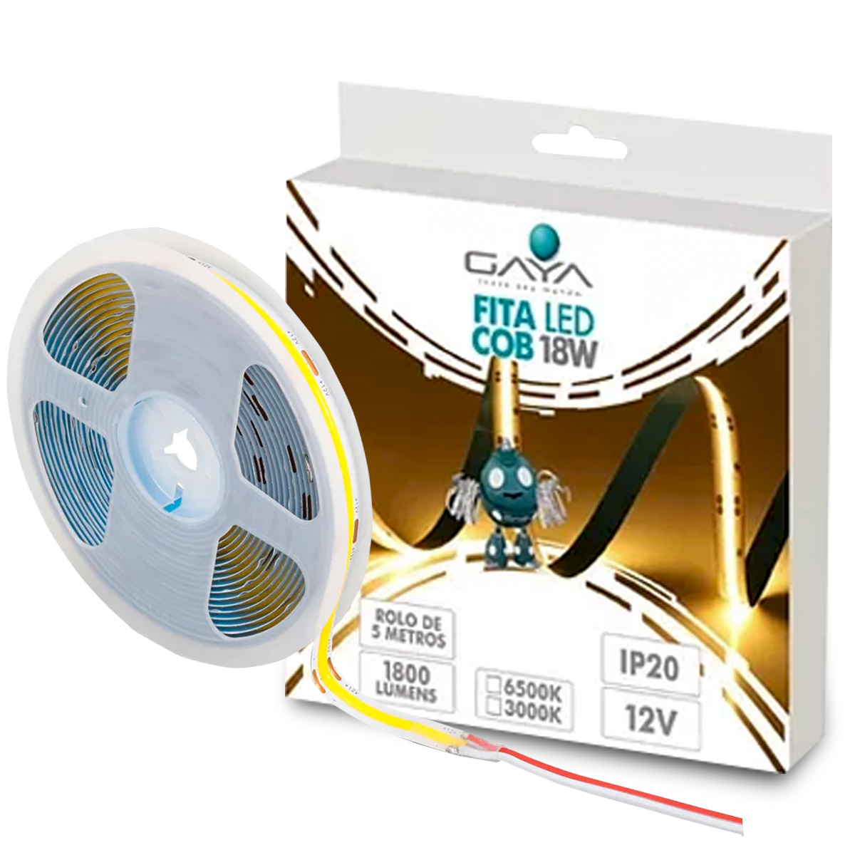 Fita Led Cob 18W/M 12V 6000K Luz Branca 1800Lm/M Rolo Com 5 Metros 9371 - Gaya