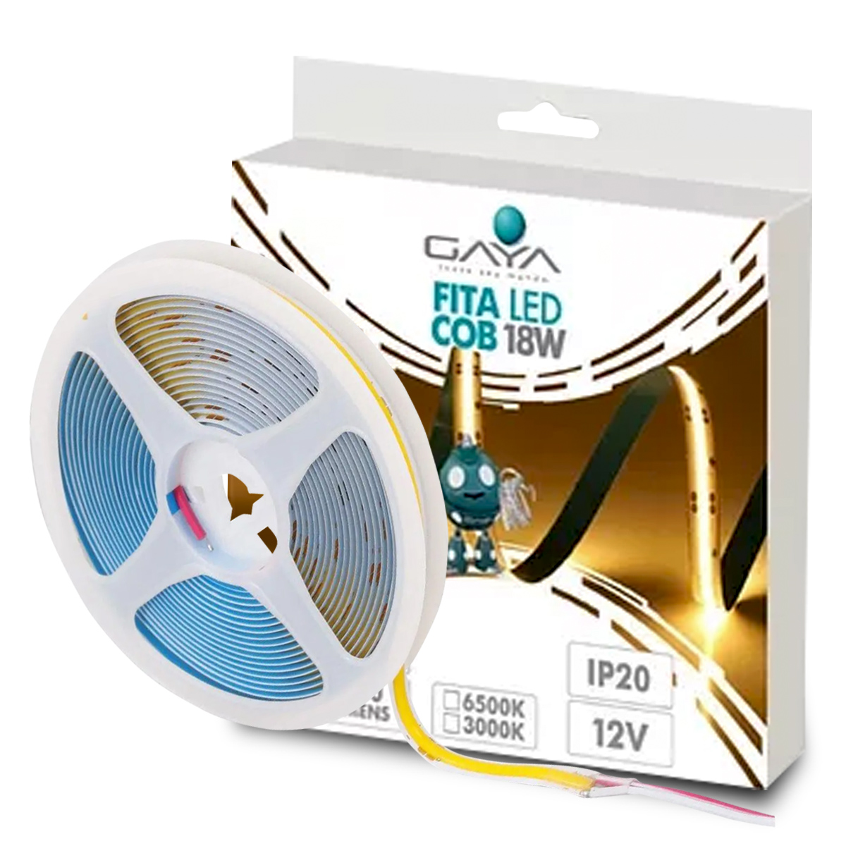 Fita Led Cob 18W/M 12V 4000K Luz Neutra 1800Lm/M Rolo Com 5 Metros 9372 - Gaya