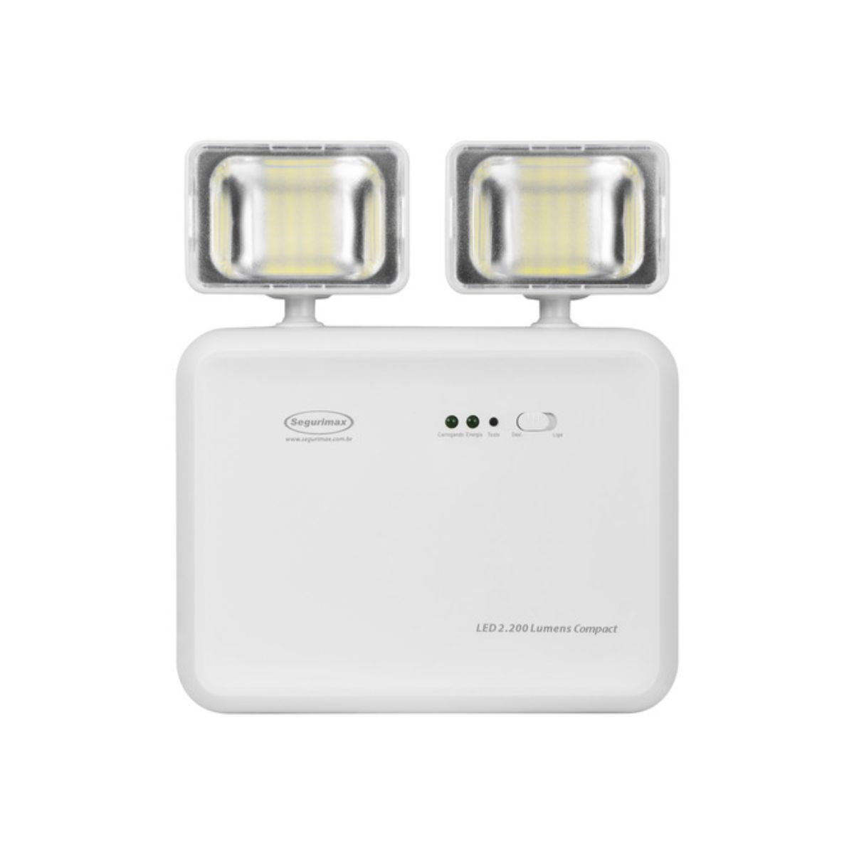 Luminária Emergência Led 2 Faróis Sobrepor Bivolt C/42 Leds 6000K/7000K Branco Frio 2200Lm 6H Ip20 - Segurimax