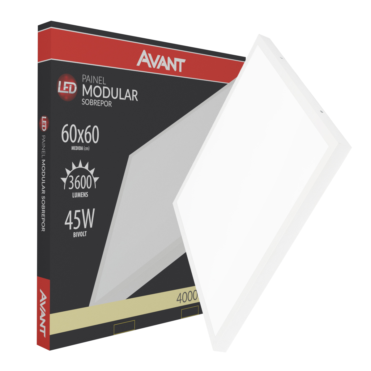 Luminária Painel Led Sobrepor Quadrado Branco 45W Bivolt Luz Neutra 4000K 3600Lm - Avant