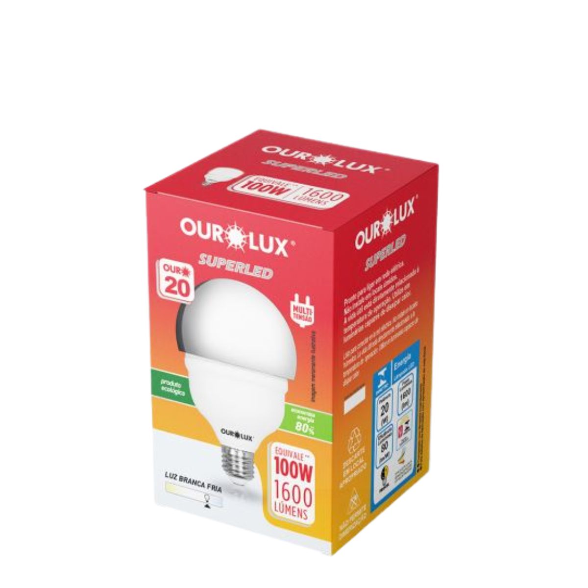 Lâmpada Led Bulbo T45 20W Bivolt 6500K Luz Branca - Ourolux