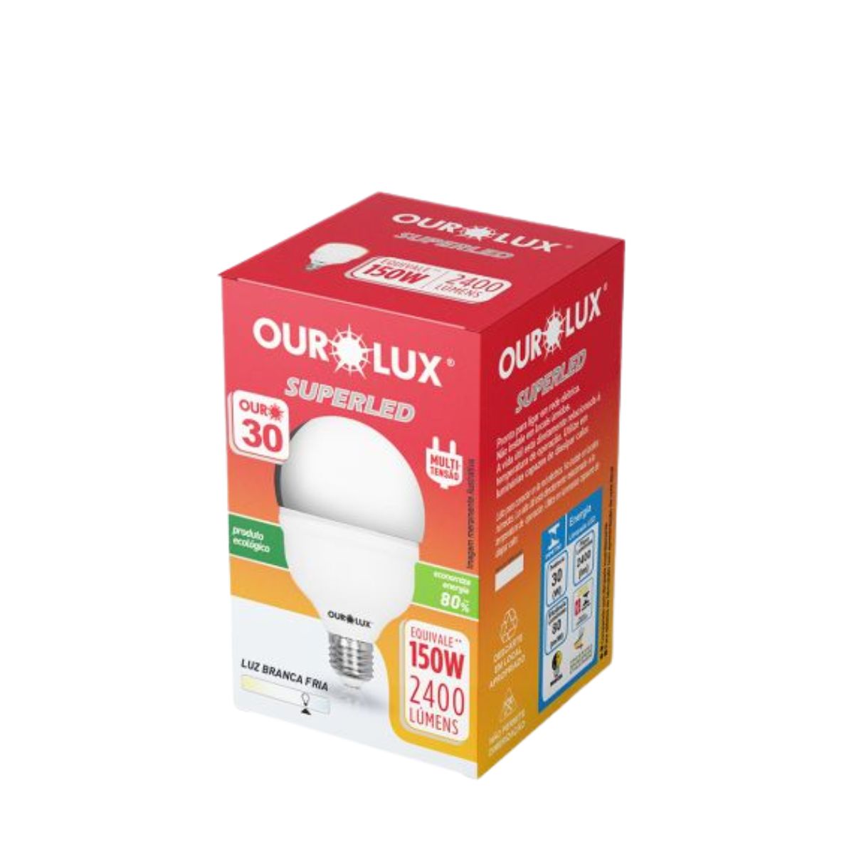 Lâmpada Led Bulbo T45 30W Bivolt 6500K Luz Branca - Ourolux