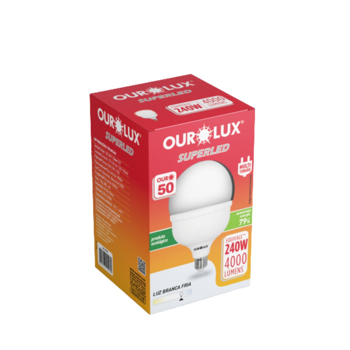 Lâmpada Led Bulbo T45 50W Bivolt 6500K Luz Branca - Ourolux