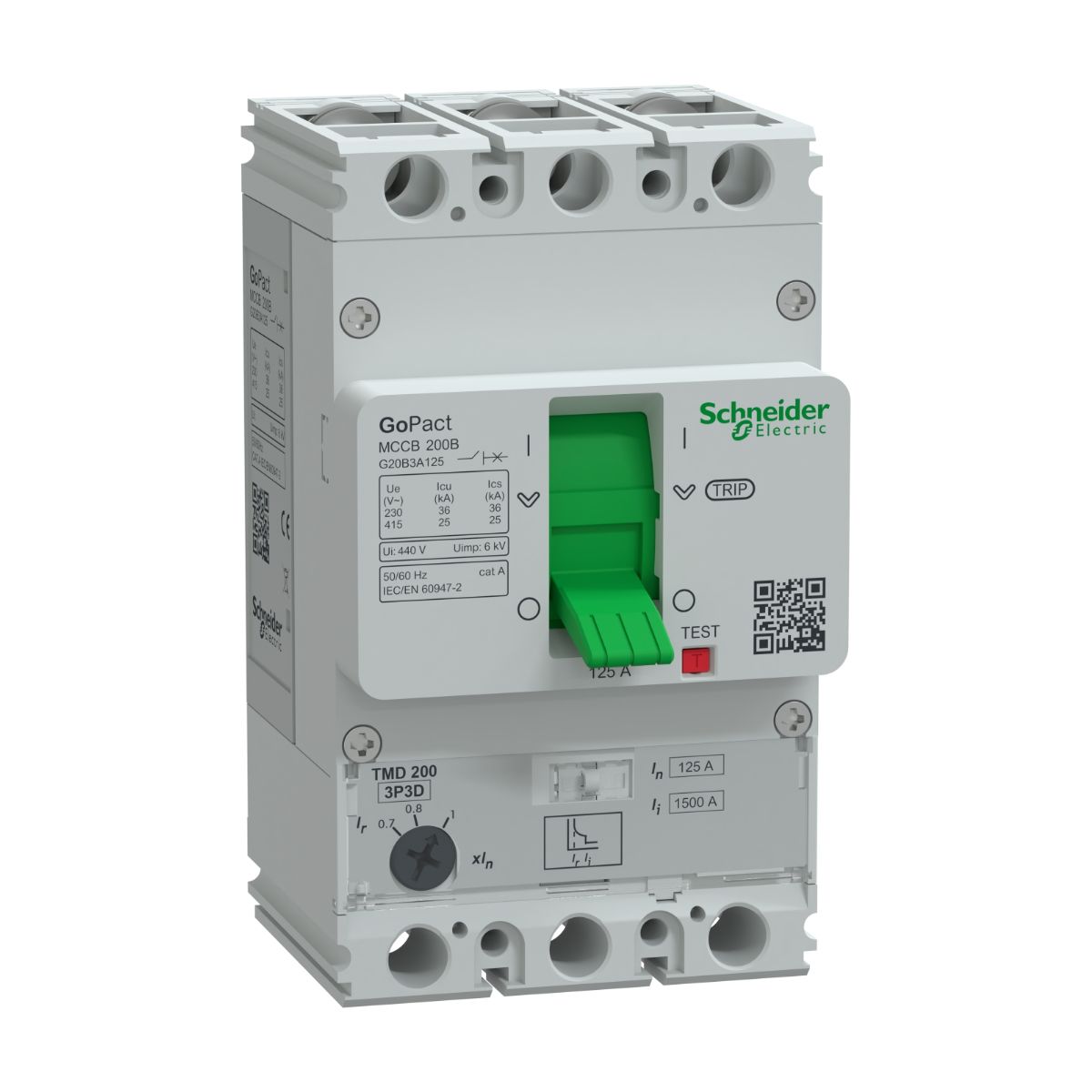 Disjuntor Caixa Moldada Tripolar 87,5-125A 25Ka 380/415V 50/60Hz G20B3A125 - Schneider