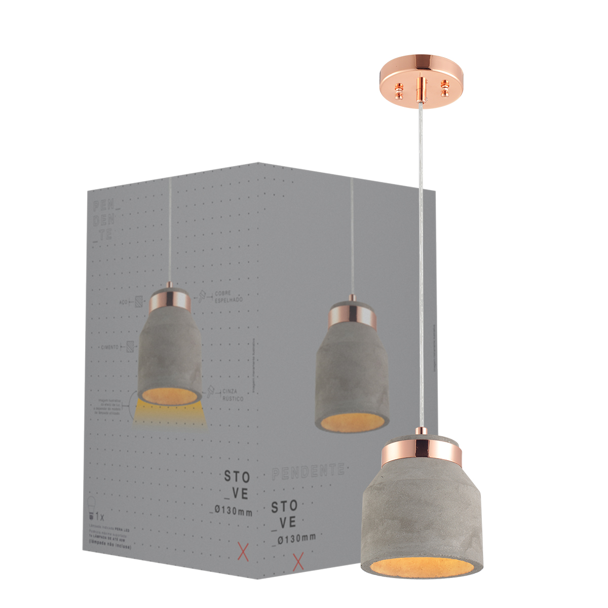 Luminária Pendente Stove Cobre E27 Bivolt 14x13Cm Deluxe - Avant