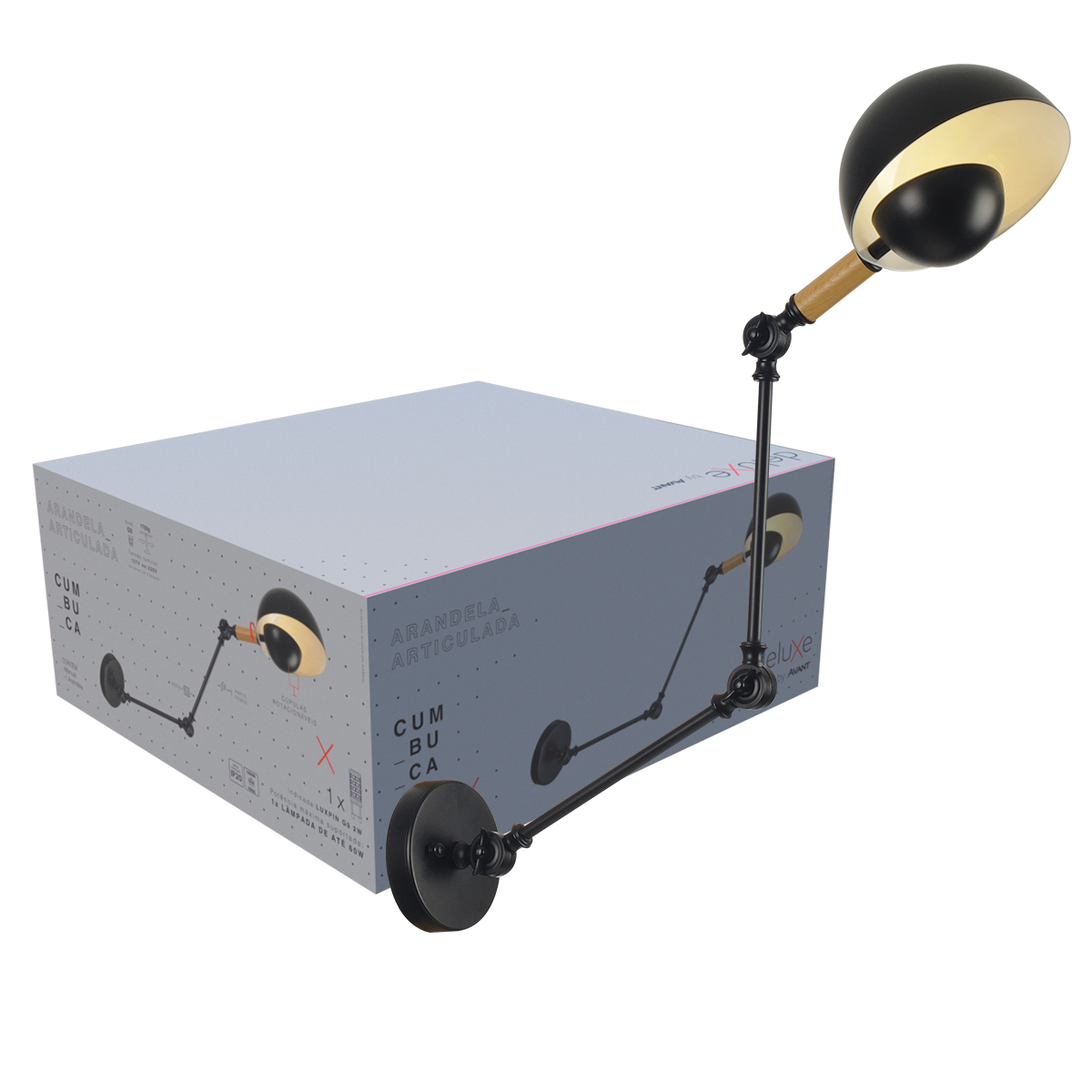 Luminária Arandela Articulada Cumbuca Preto Para Lâmpada Halopin/Bipino G9 Bivolt - Avant