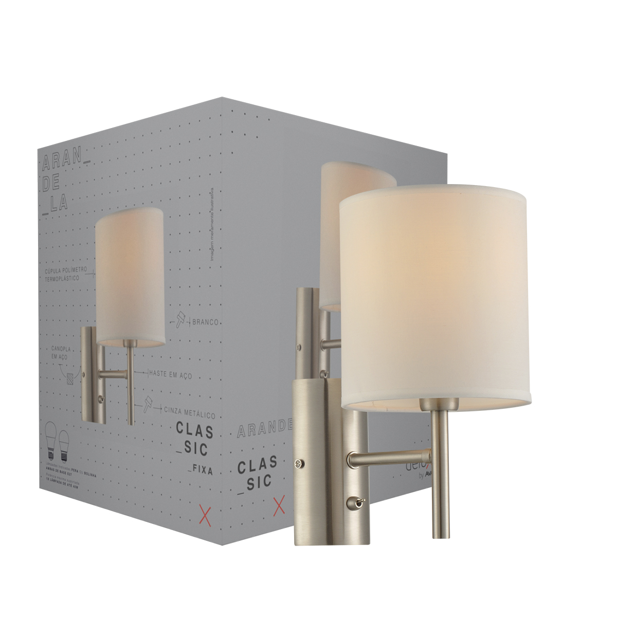 Luminária Arandela Classic Branco/Cinza E27 Bivolt IP20 - Avant