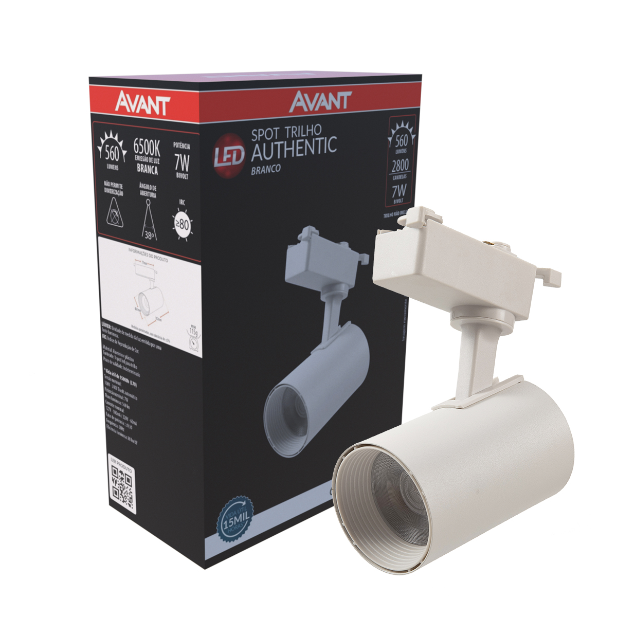 Luminária Spot Led Trilho Authentic 7W Bivolt Luz Branca 6500K 560Lm Difusor Policarbonato - Avant