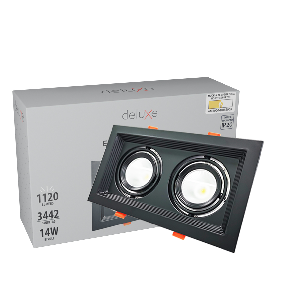 Luminária Spot Led Embutir Evidence Duo Preto Fosco 14W Bivolt Luz Amarela/Neutra/Branca 3000/4000/6500K - Avant