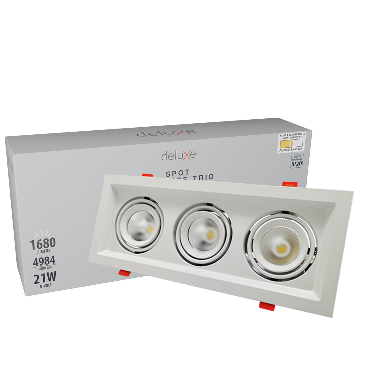 Luminária Spot Led Embutir Evidence Trio Branco Fosco 21W Bivolt Luz Amarela/Neutro/Branco 3000/4000/6500K - Avant