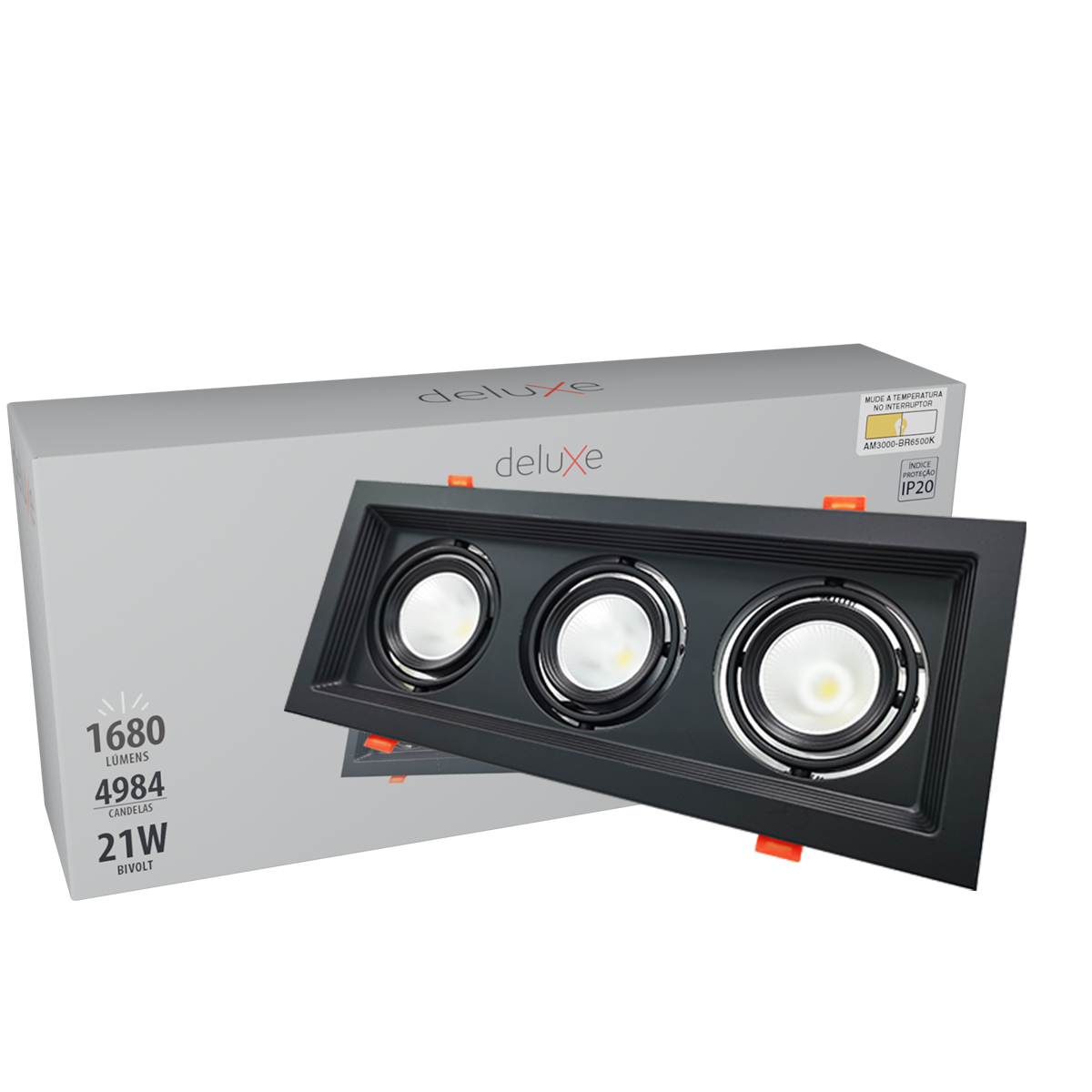Luminária Spot Led Embutir Evidence Trio Preto Fosco 21W Bivolt Luz Amarela/Neutro/Branco 3000/4000/6500K - Avant