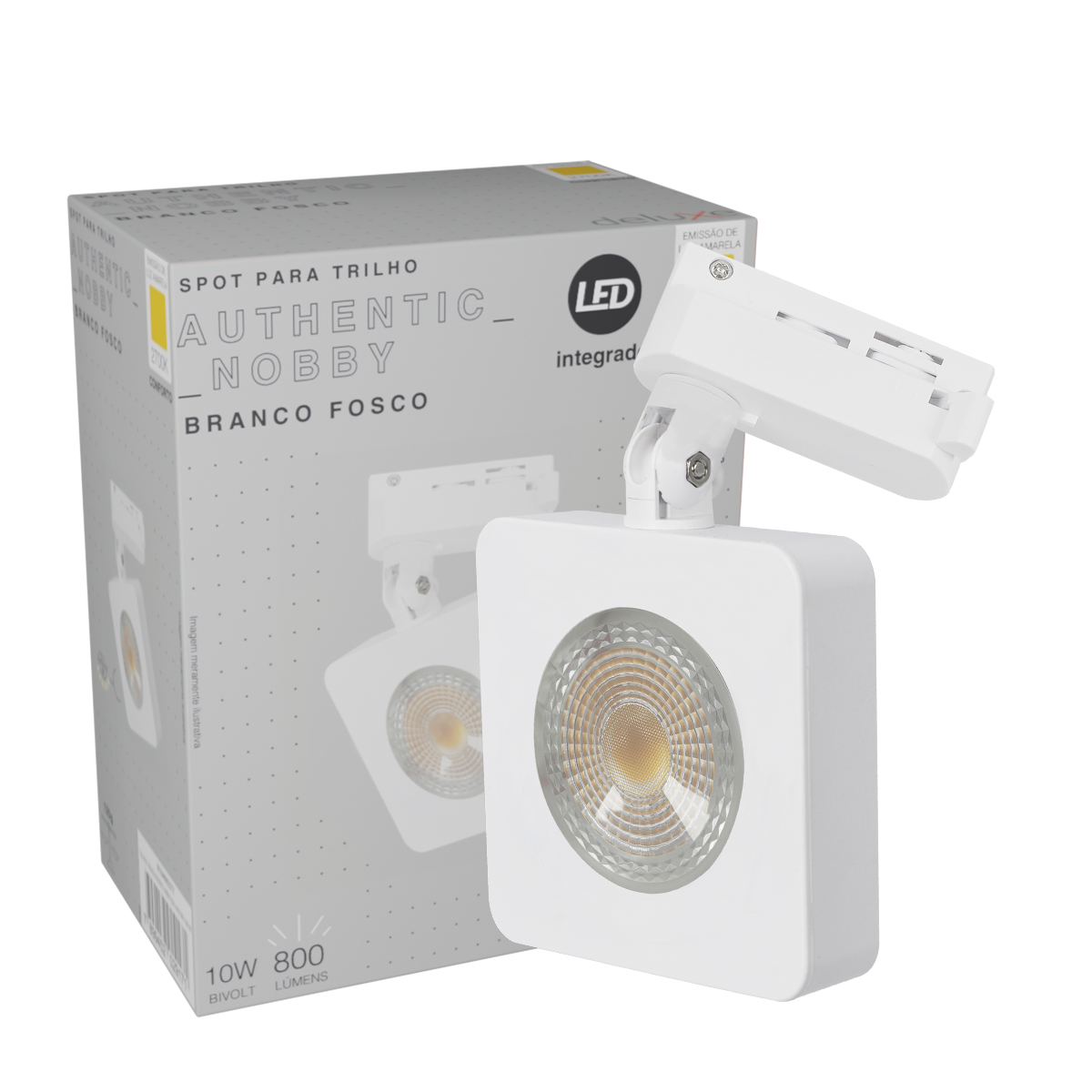 Luminária Spot Led Trilho Authentic Nobby Quadrado Branco 7W Bivolt Luz Amarela 2700K 800Lm - Avant