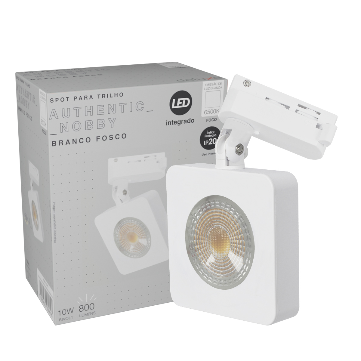 Luminária Spot Led Trilho Authentic Nobby Quadrado Branco 10W Bivolt Luz Branca 6500K 800Lm - Avant