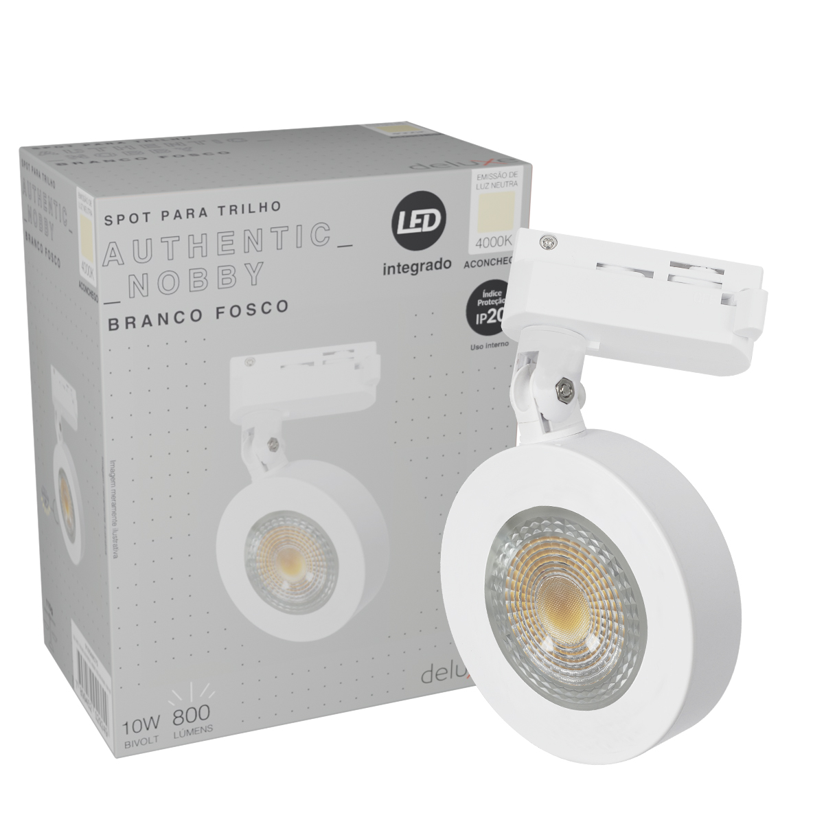Luminária Spot Led Trilho Authentic Nobby Redondo Branco 10W Bivolt Luz Neutra 4000K 800Lm - Avant