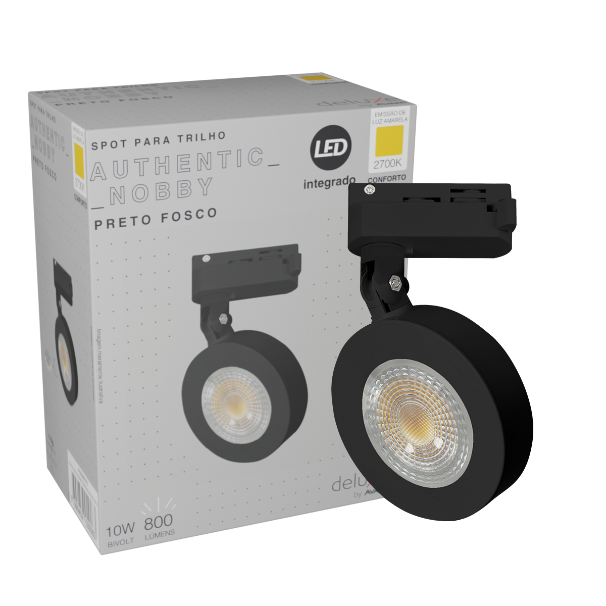 Luminária Spot Led Trilho Authentic Nobby Redondo Preto 10W Bivolt Luz Amarela 2700K 800Lm - Avant