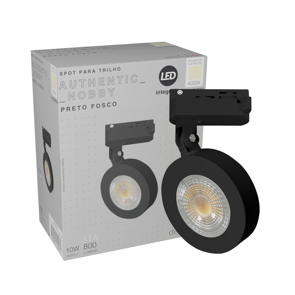 Luminária Spot Led Trilho Authentic Nobby Redondo Preto 10W Bivolt Luz Neutra 4000K 800Lm - Avant