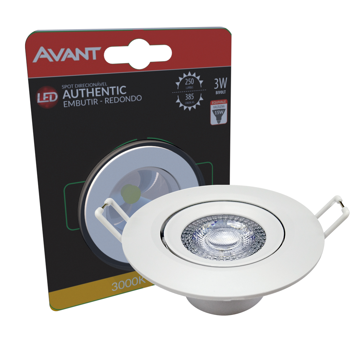 Luminária Spot Led Embutir Redondo Branco 3W Bivolt Luz Amarela 3000K 250Lm - Avant