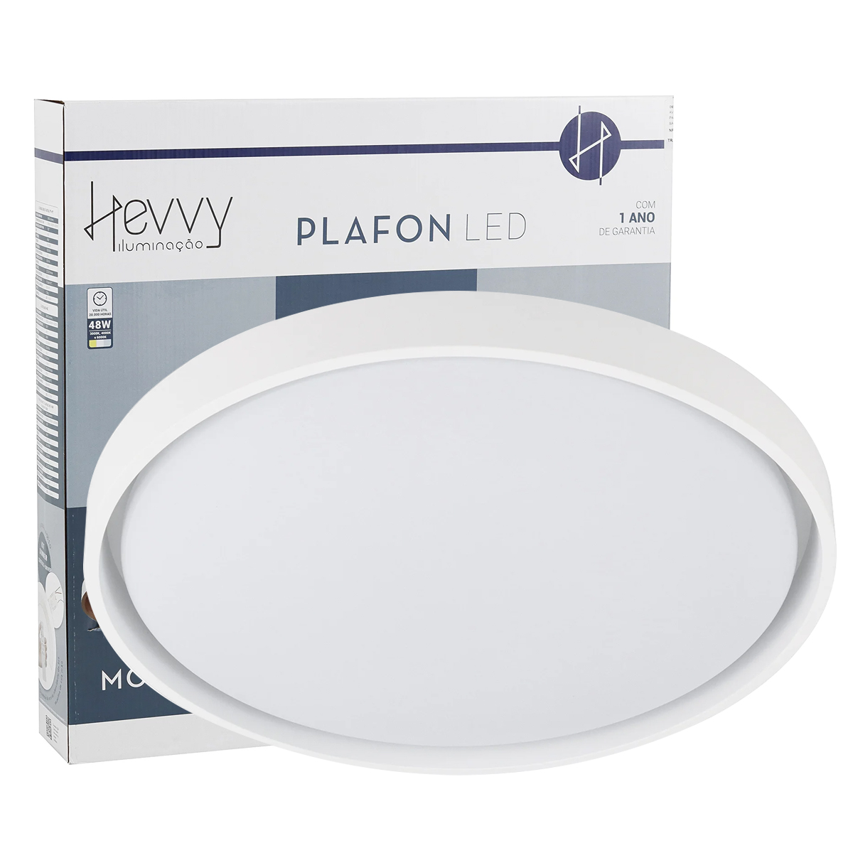 Luminária Plafon Led Sobrepor Montana Branco 48/96W Bivolt Luz Amarela/Branca 3000/6000K 3840Lm - Hevvy