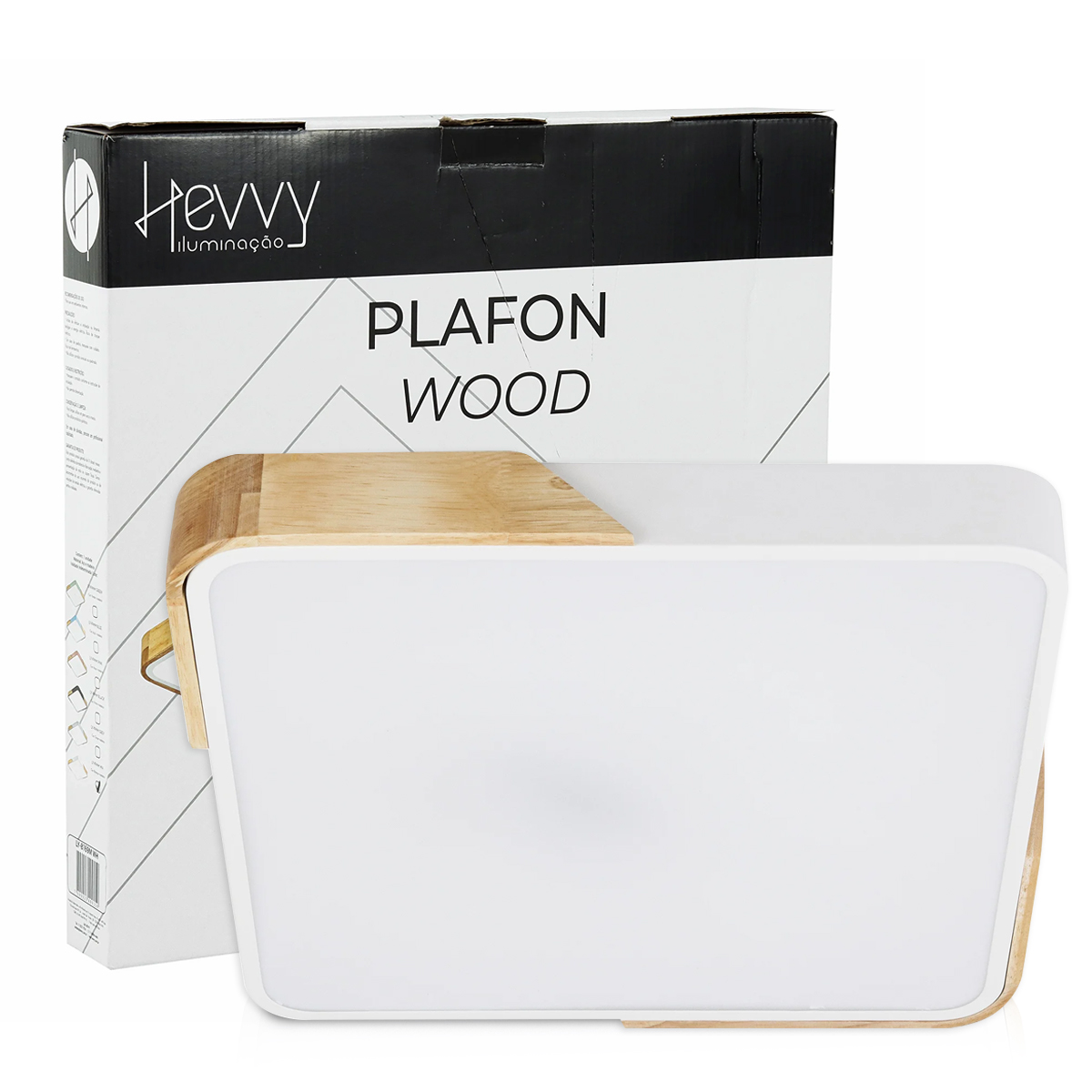 Luminária Plafon Led Sobrepor Wood 48/96W Bivolt Luz Amarela/Neutra/Branca 3000/4000/6000K - Hevvy