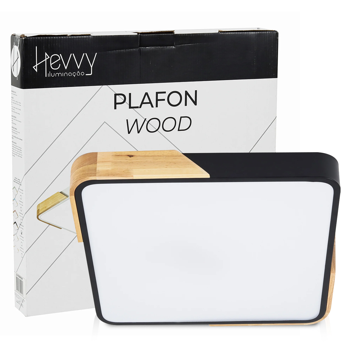 Luminária Plafon Led Sobrepor Wood 48/96W Bivolt Luz Amarela/Neutra/Branca 3000/4000/6000K - Hevvy