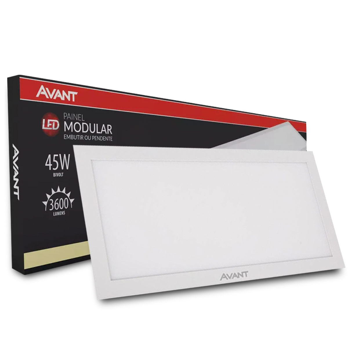 Luminária Painel Led Embutir/Pendente Retangular Branco 45W Bivolt 4000K Luz Neutra 360Lm Difusor Policarbonato Avant