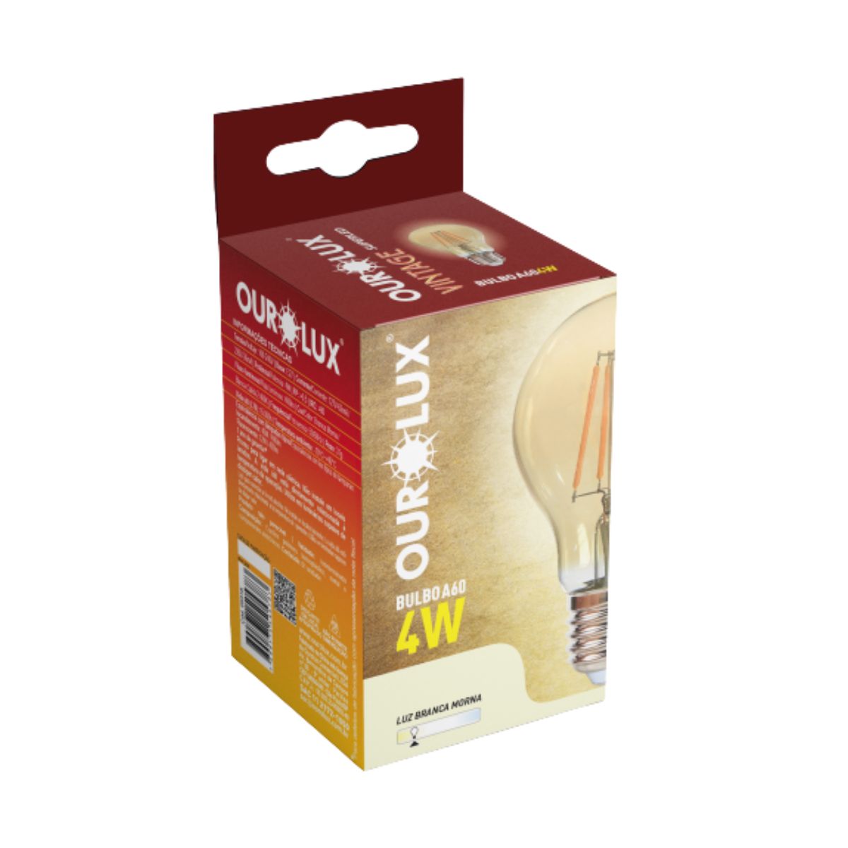 Lâmpada Led Filamento Bulbo A60 4W Bivolt 2400K Luz Amarela - Ourolux