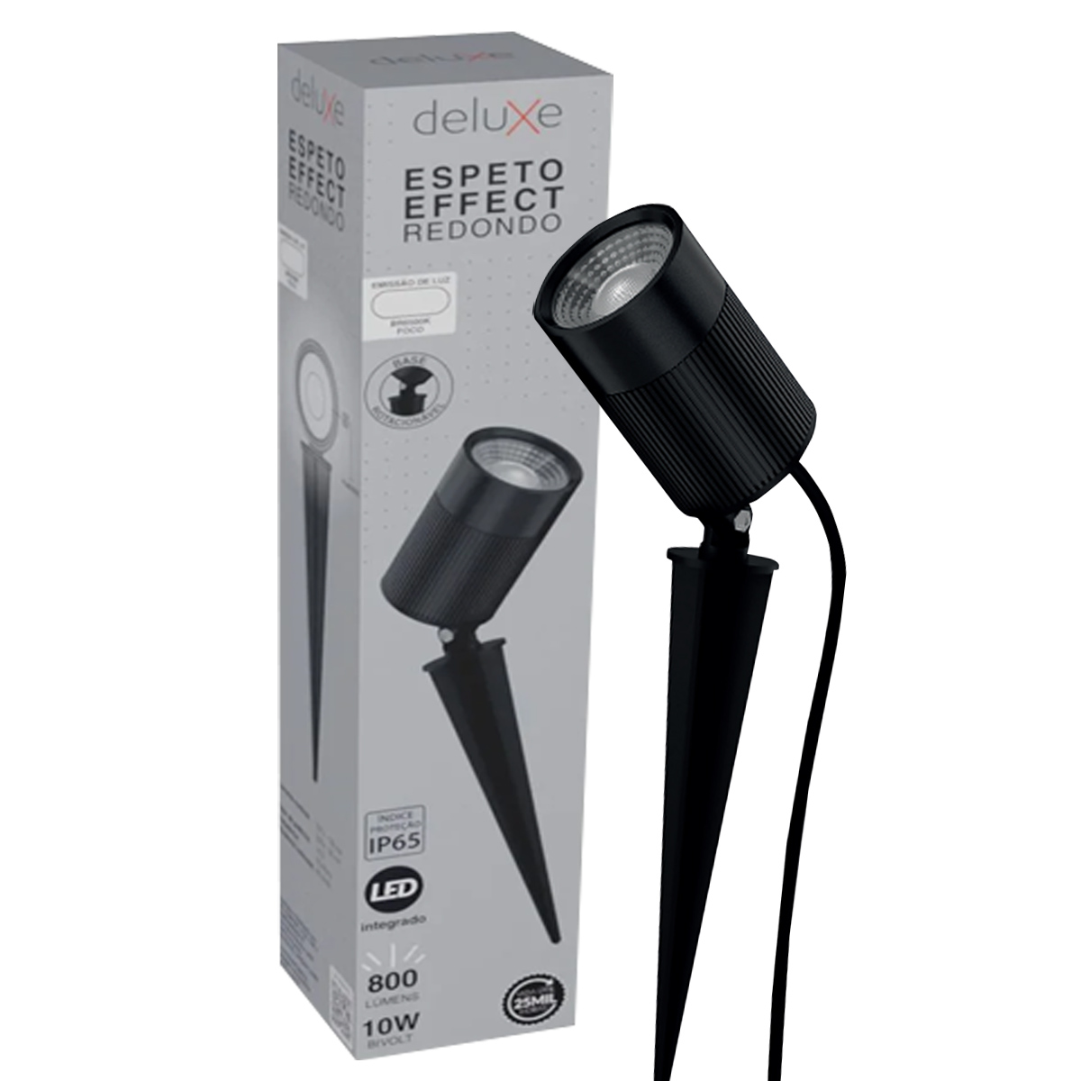 Luminária Espeto Led Jardim Redondo Preto 10W Bivolt 6500K Luz Branca 800Lm 80x54mm Avant