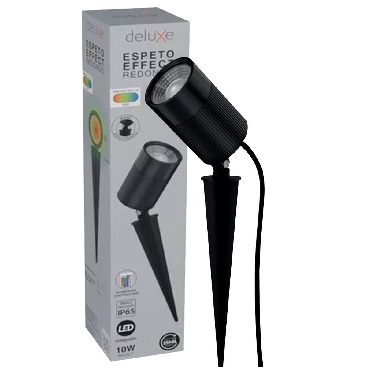 Luminária Espeto Led Jardim Redondo Preto 10W Bivolt Rgb 80x54mm Avant