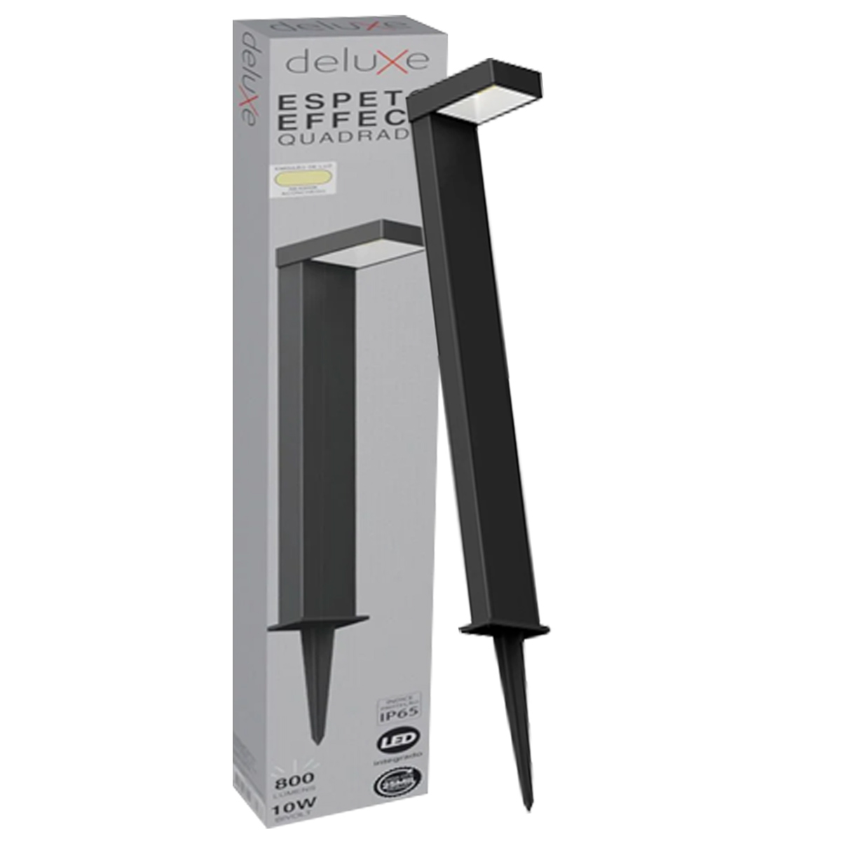 Luminária Espeto Led Jardim Quadrado Preto 10W Bivolt 3000K Luz Amarela 800Lm 140x83mm Avant