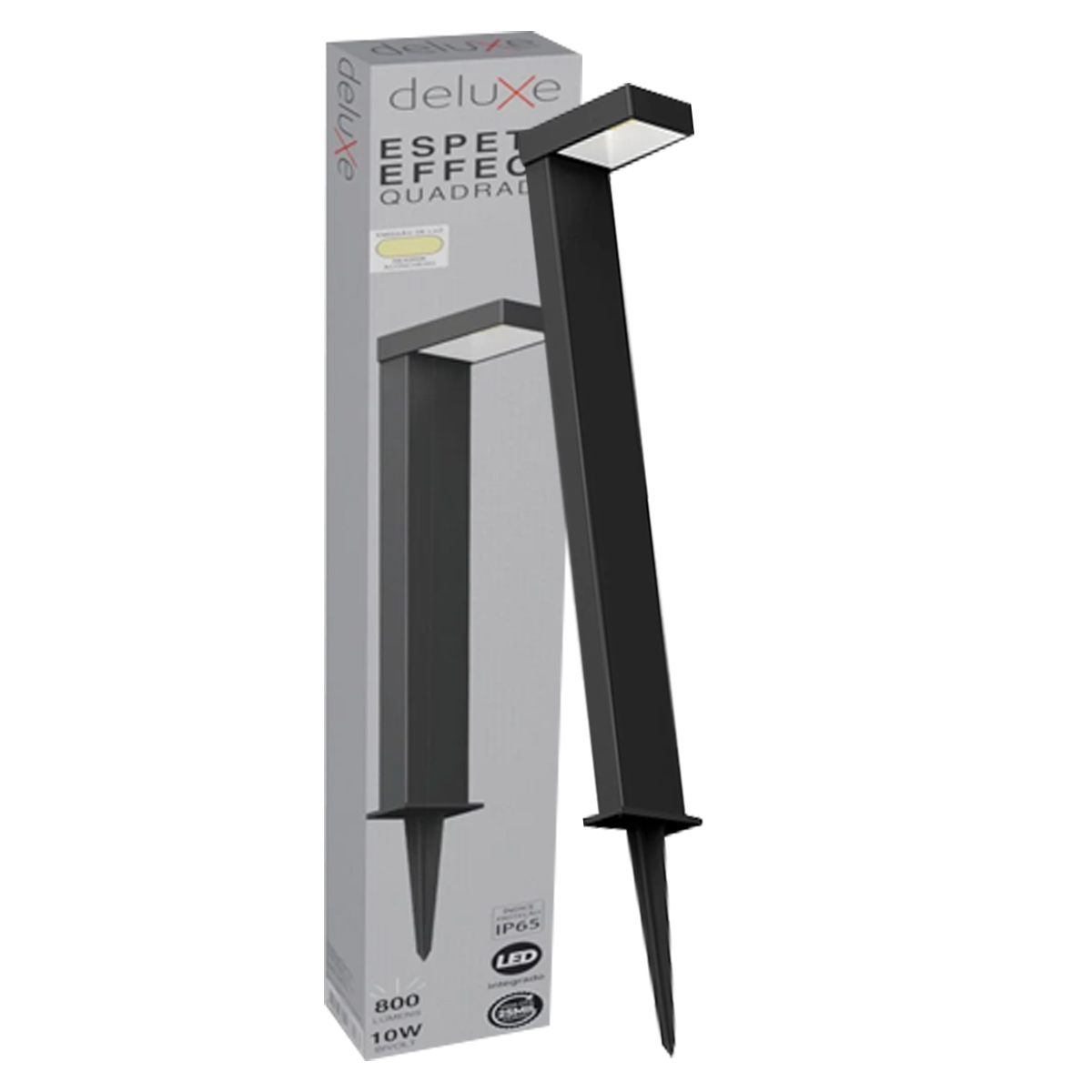 Luminária Espeto Led Jardim Quadrado Preto 10W Bivolt 4000K Luz Neutra 800Lm 140x83mm Avant