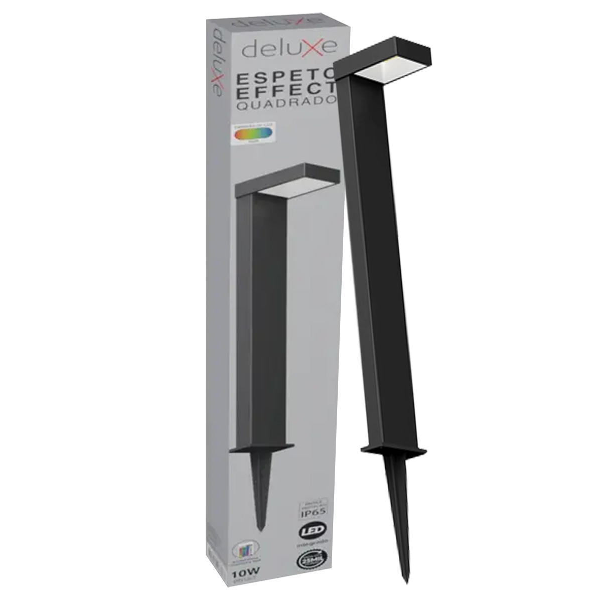 Luminária Espeto Led Jardim Quadrado Preto 10W Bivolt 6500K Luz Branca 800Lm Avant