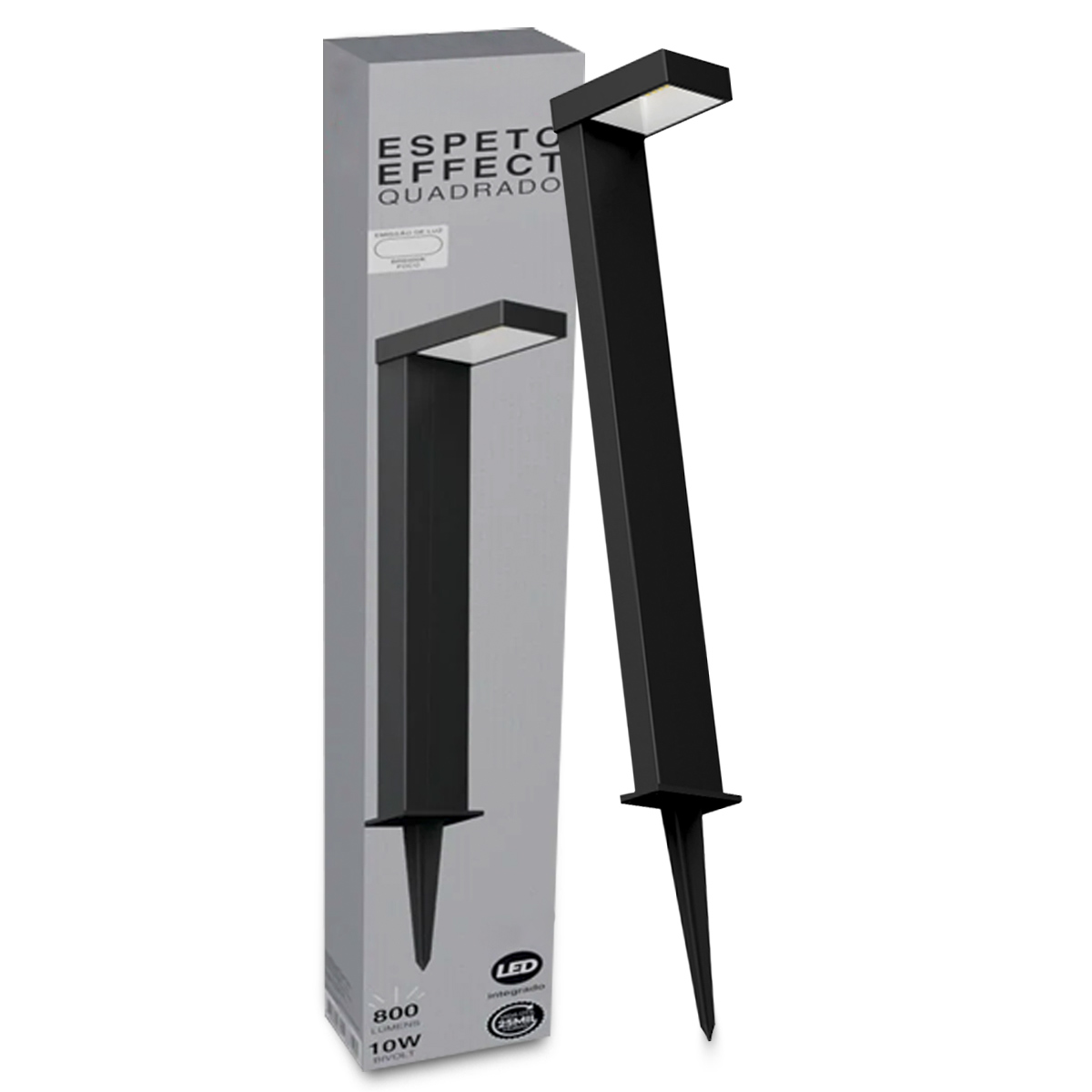 Luminária Espeto Led Jardim Quadrado Preto 10W Bivolt Âmbar 140x83mm Neo Avant