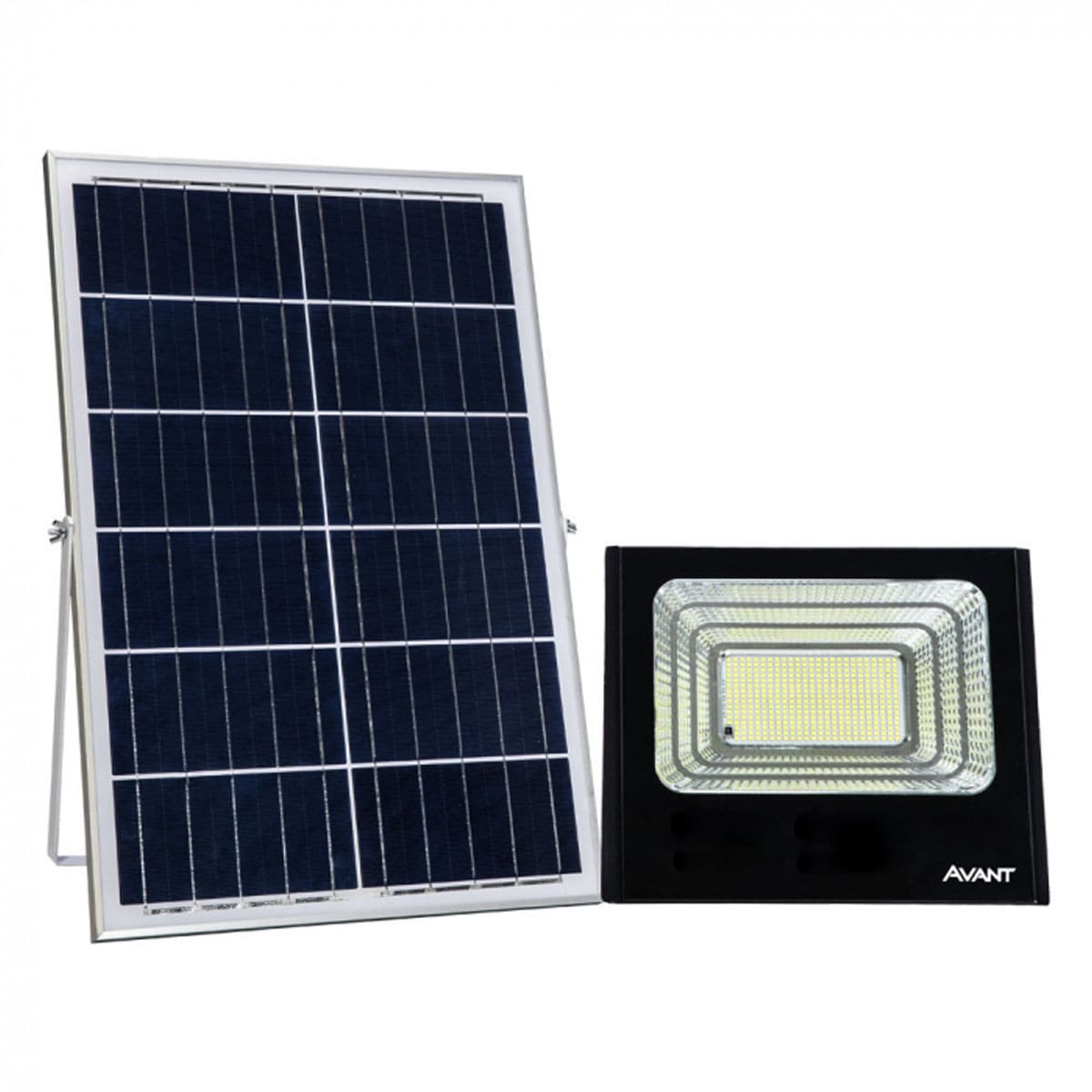 Luminária Refletor Solare Led Retangular Preto 100W 6500K Luz Branca 1800Lm 90G Com Painel/Sensor Presença Avant