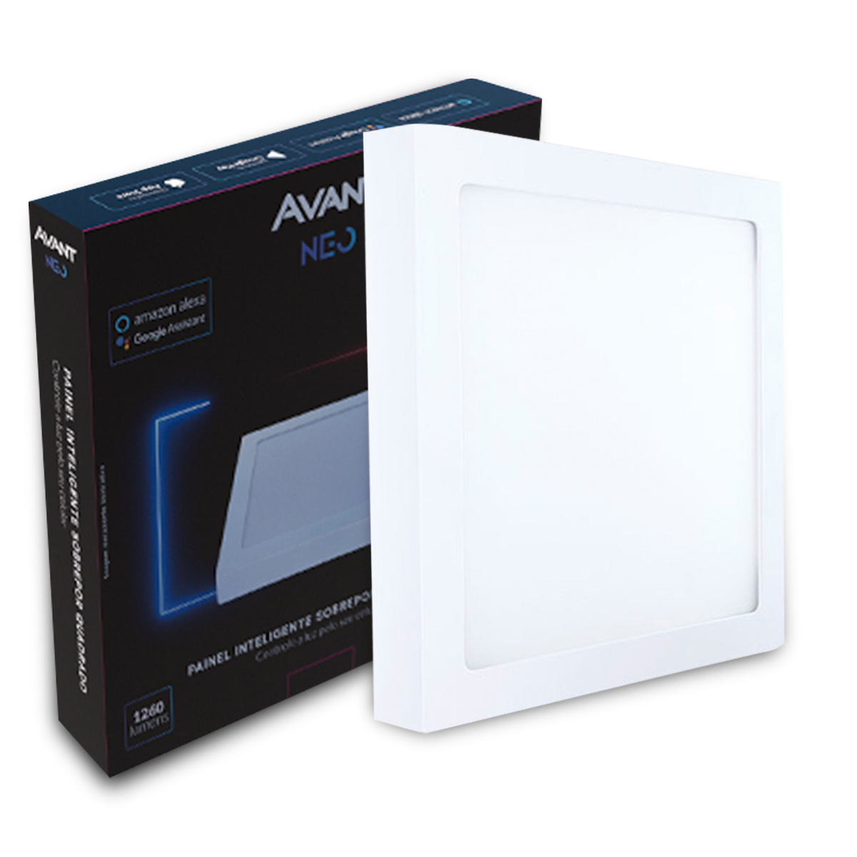 Luminária Painel Led Sobrepor Inteligente Wifi Branco 18W Bivolt 2700K-6500K Luz Amarela/Neutra/Branca 1260Lm Avant