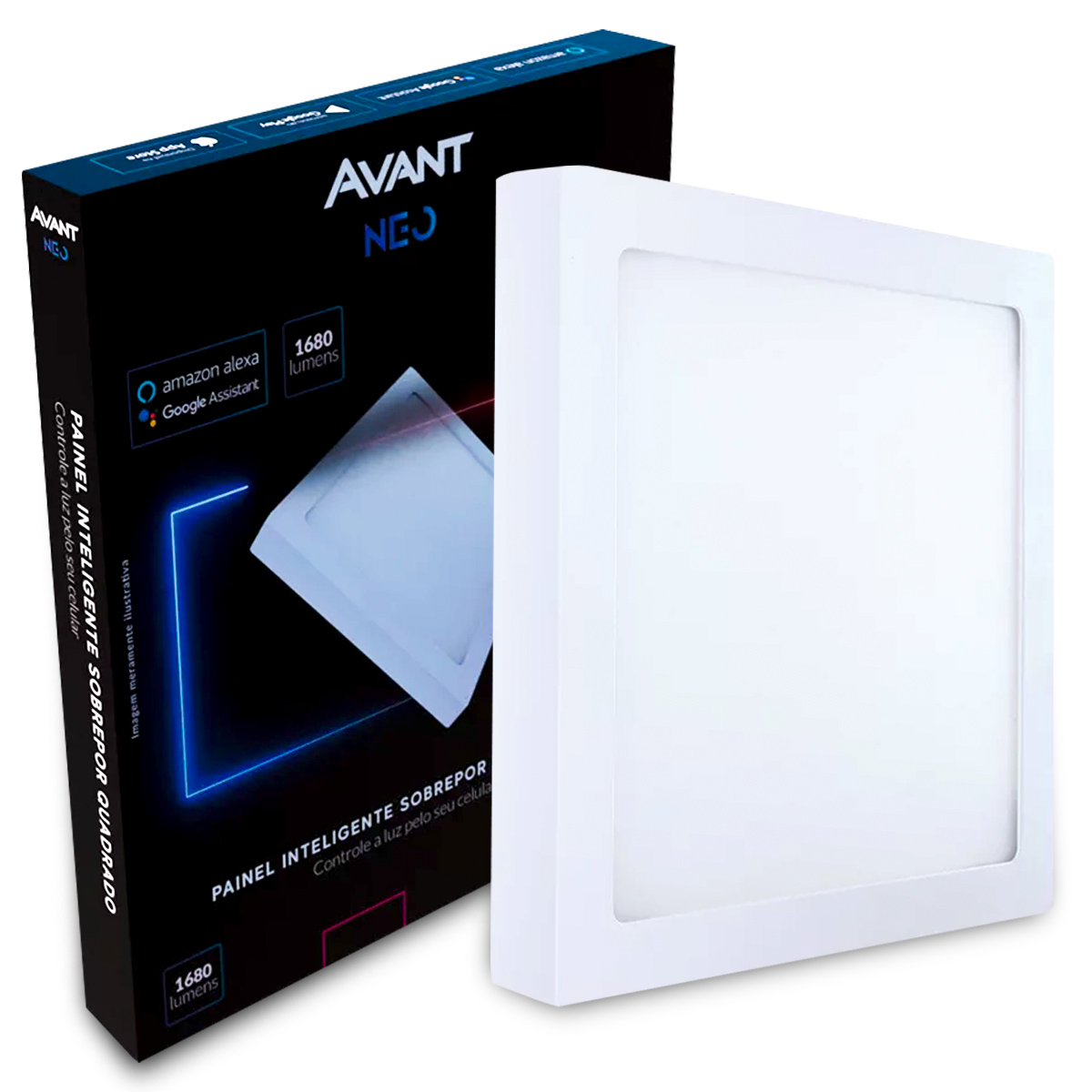 Luminária Painel Led Sobrepor Inteligente Wifi Branco 24W Bivolt 2700K-6500K 1680Lm Avant