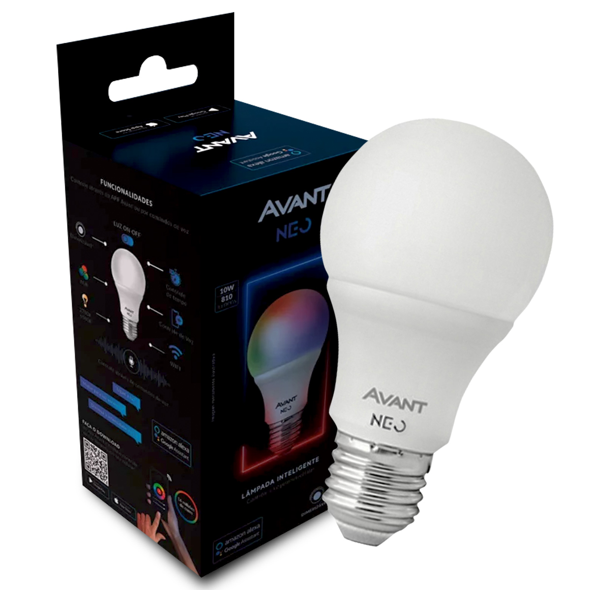 Lâmpada Led Inteligente Wifi P60 10W Bivolt E27 2700K-6500K/Rgb 810Lm 60x118mm Avant