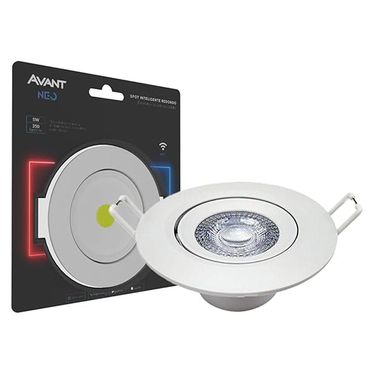 Luminária Spot Led Embutir Redondo Branco 5W Bivolt 2700K-6500K/Rgb Luz Amarela/Neutra/Branca/Color 350Lm Difusor Policarbonato Avant