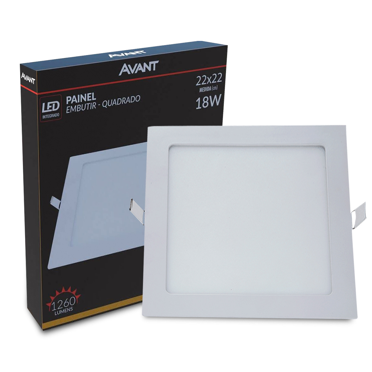 Luminária Painel Led Embutir Quadrado Branco 18W Bivolt 3000K Luz Amarela 1260Lm Difusor Policarbonato Avant