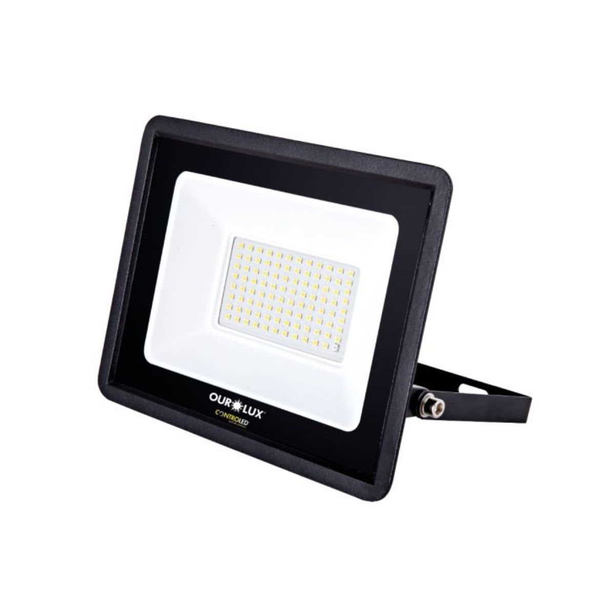 Luminária Refletor Led Retangular Sobrepor Preto 100W Bivolt 6500K Branco Frio 6750Lm Dif Vidro Temp 110G C/Sensor Presença/Luminosidade Ip65 - Ourolux