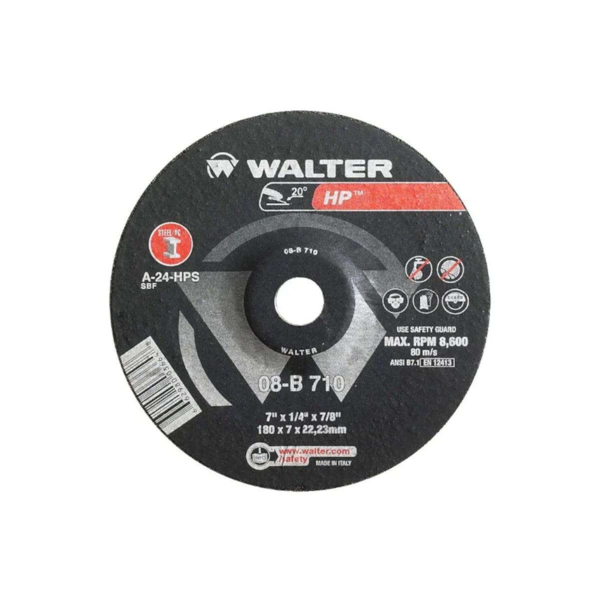 Disco Desbaste Hp 7Pol 178Mm 7/8 G24 8600Rpm Metal/Aço Inox - Walter