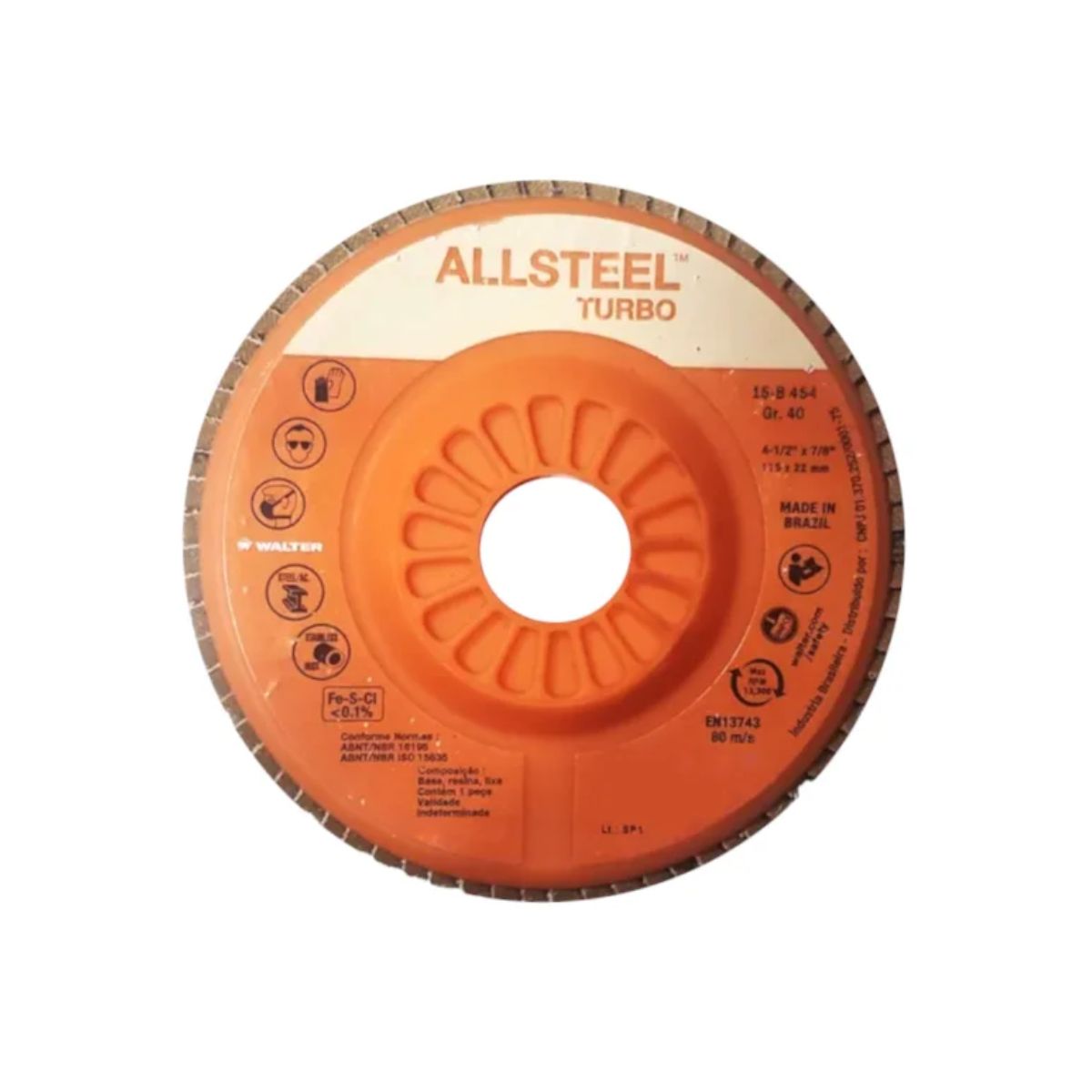 Disco Desbaste Flap Allsteel Turbo 4.1/2 7/8 G60 13300Rpm Metal/Aço Inox - Walter