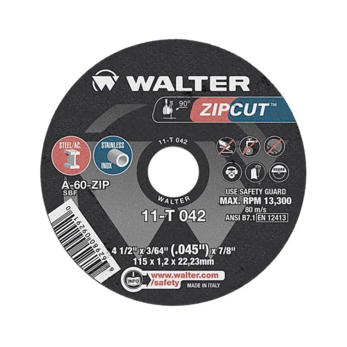 Disco Corte Zipcut 41/2X7/8 3/64 1 mm - Walter
