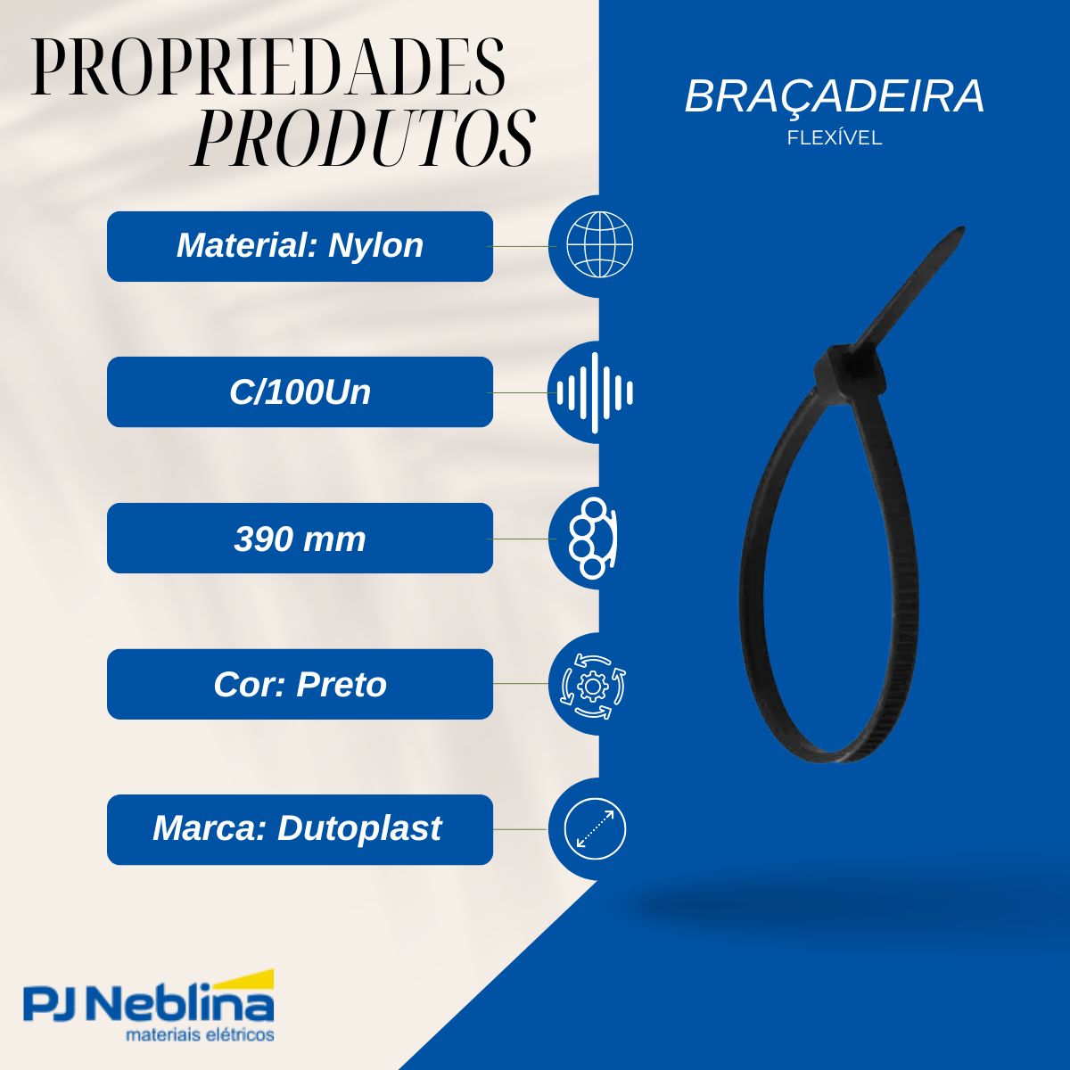 Braçadeira Flexível Nylon 390X4,6Mm Preto - Dutoplast