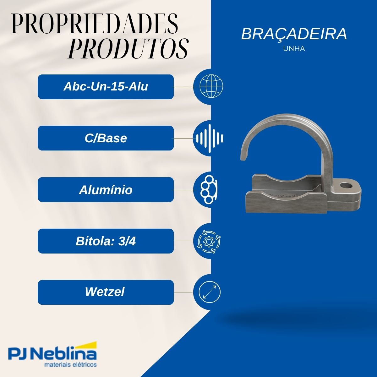 Braçadeira Tipo Unha C/Base 3/4 Alumínio - Wetzel