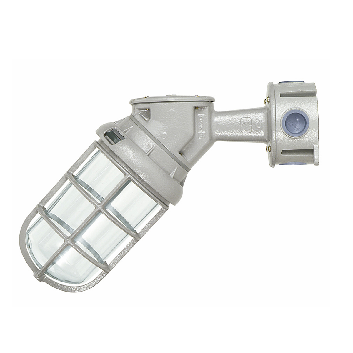 Luminária Industrial Arandela 45G Cinza 100W E27 Difusor Vidro Alcalino 3/4 Bsp Com Grade - Wetzel