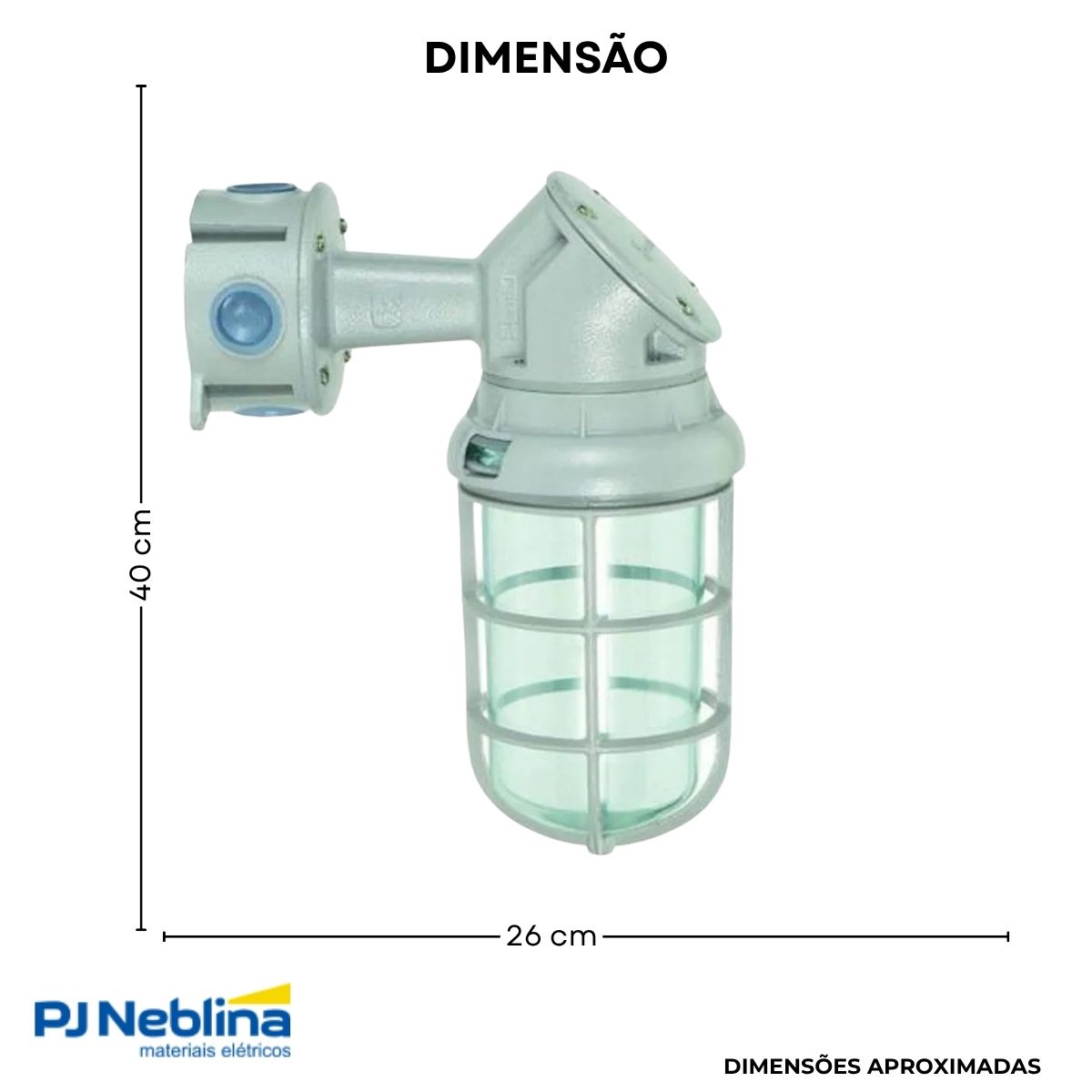 Luminária Industrial Arandela 90G Tgvp Cz 300W E40 Difusor Vidro Alcalino 3/4 Bsp C/Grade - Wetzel