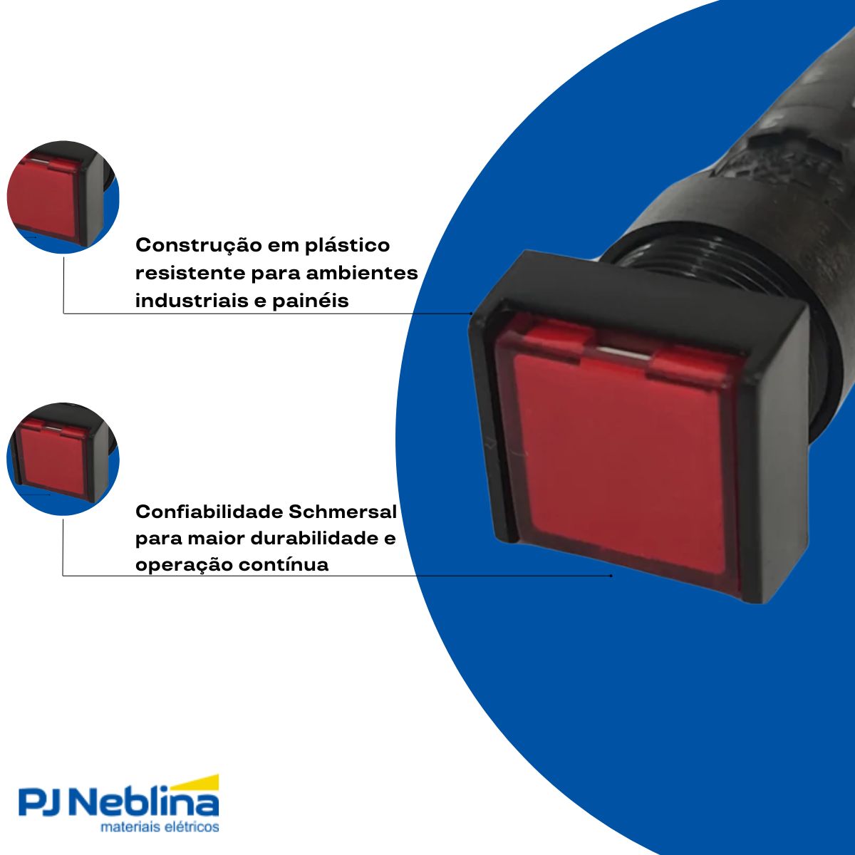 Botão Comando Pulsador Saliente Iluminado Quadrado 16 mm Plástico Vermelho 2Na+2Nf - Ace - Schmersal