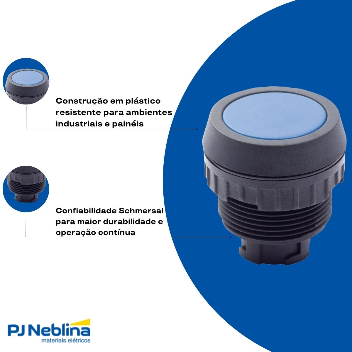 Botão Comando Pulsador Faceado Redondo 30 mm Plástico Azul - Ace Schmersal