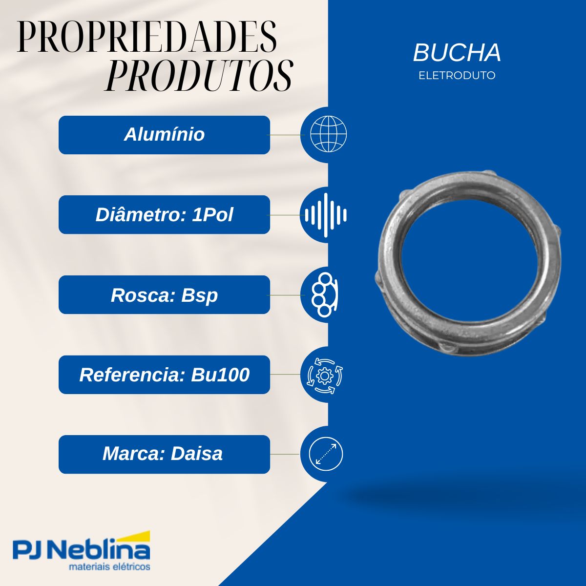 Bucha Eletroduto Alumínio 1Pol Bsp - Daisa