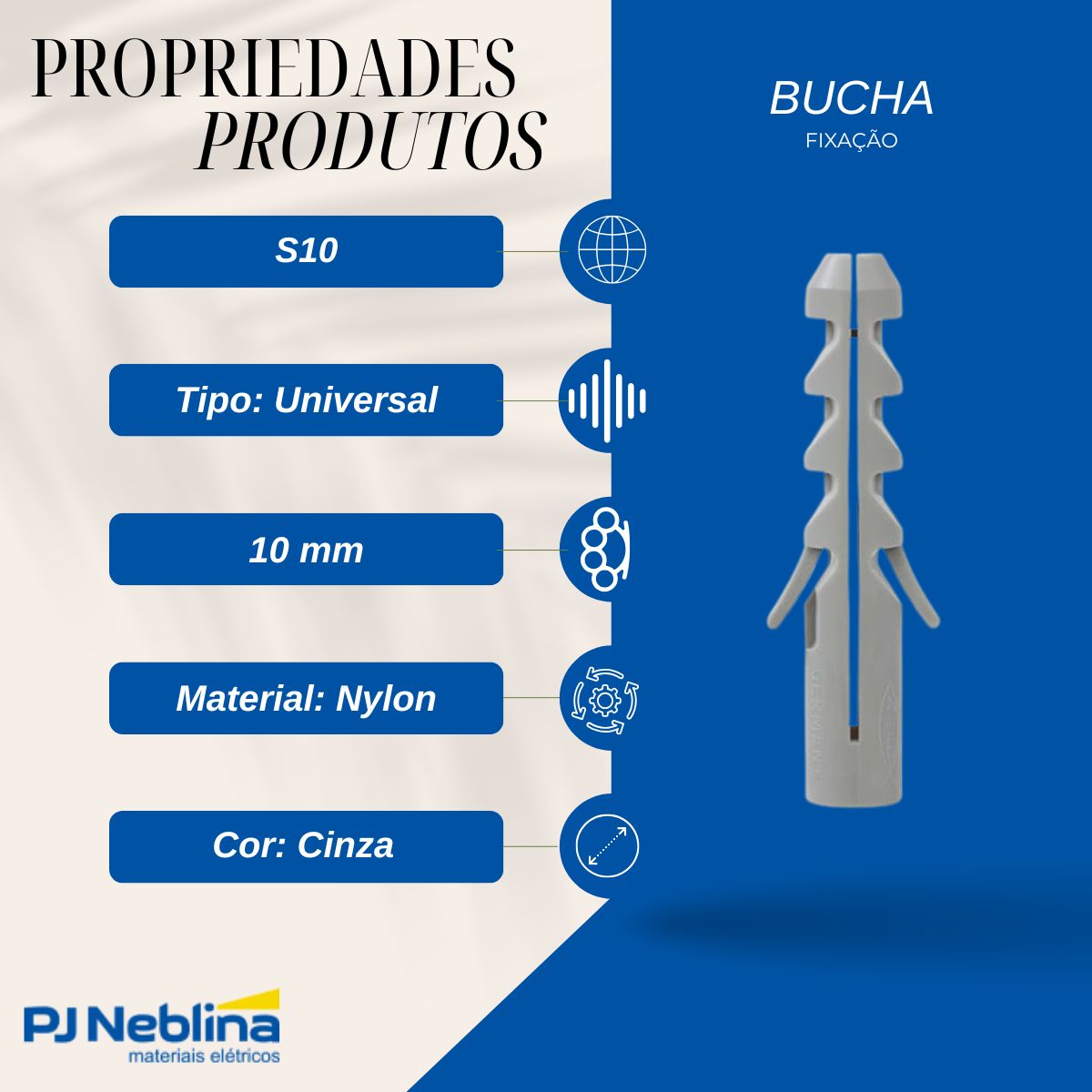 Bucha Fixação Universal S10 10Mm Nylon Cinza - Fischer